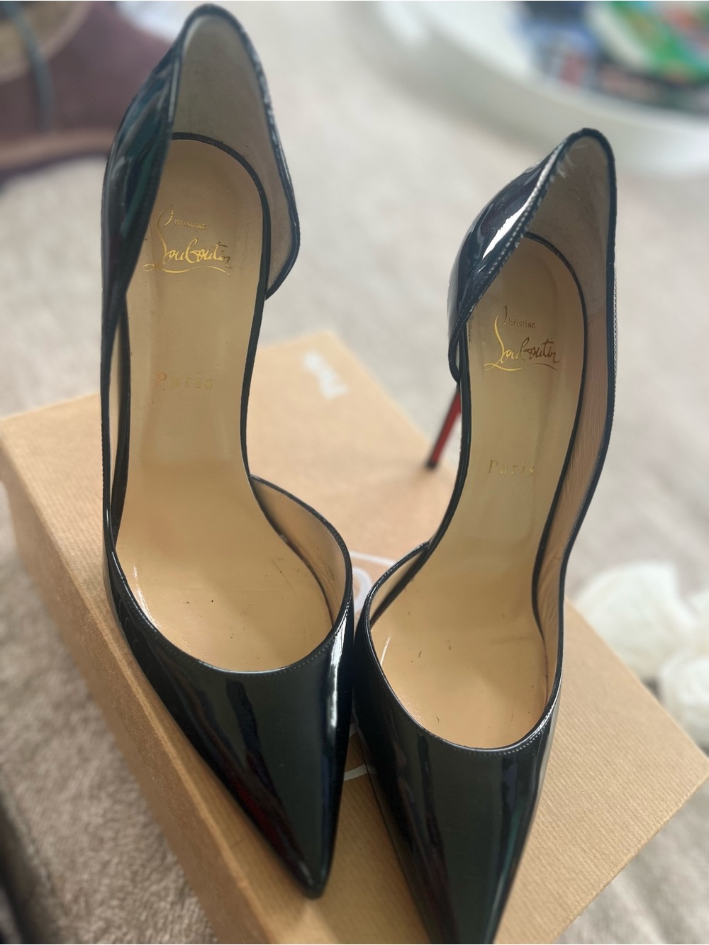 Christian Louboutin IRIZA 100 Black Patent Leather Pumps with Red Soles - Picture 6 of 8